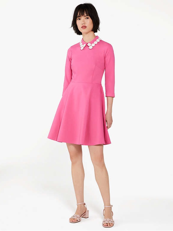 Kate Spade Pink Fit And Flare Dress With Pockets And Floral White Collar